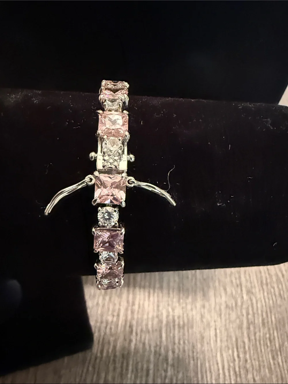 Avon Silver-Tone Bracelet with Pink Square Stones